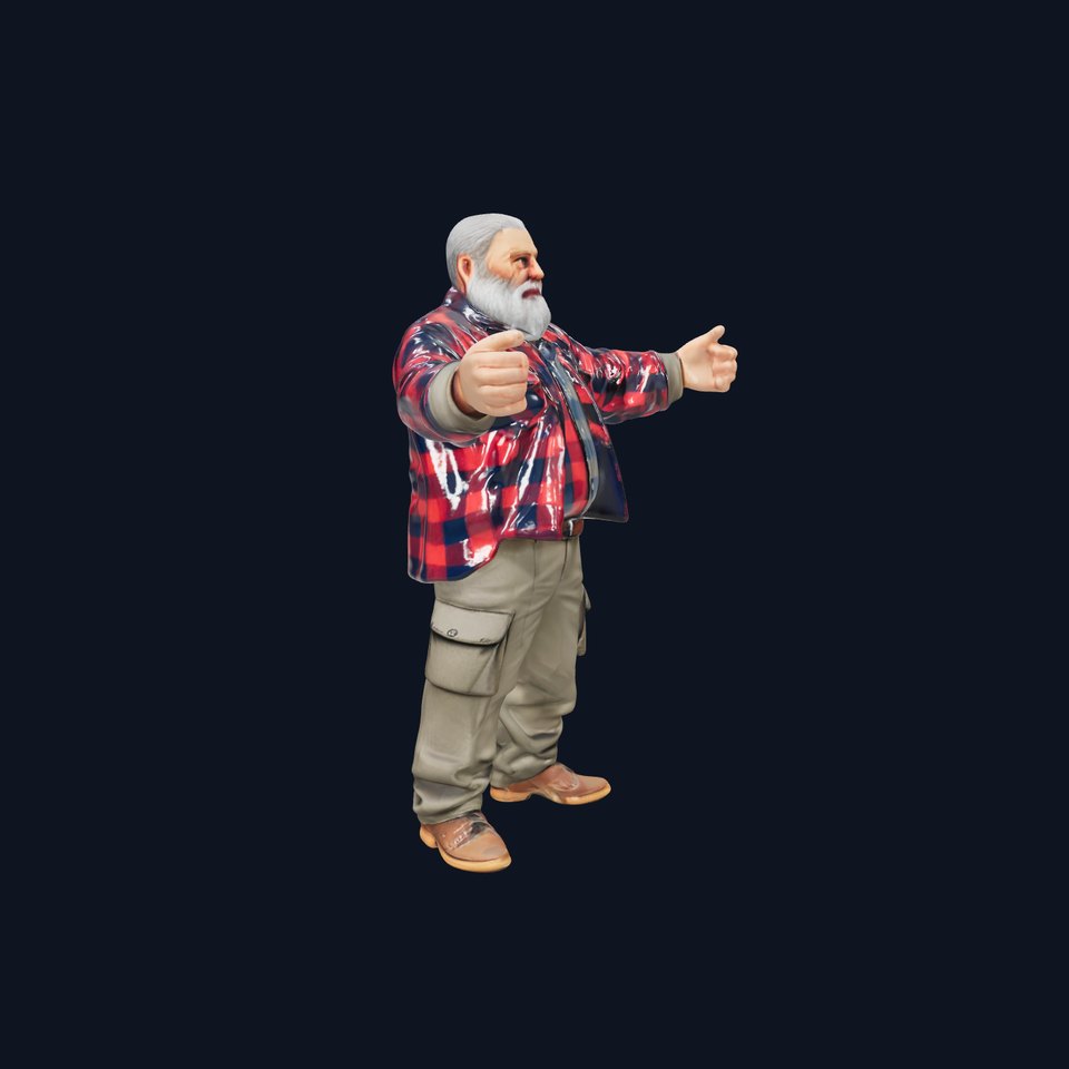 Bearded Lumberjack Character Model Rigged and Animated
